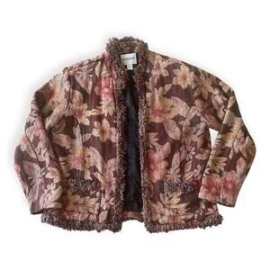 Vintage Y2K Chico's Silk Tapestry Jacket Floral Earth Tones Size 2 Boho Hippy